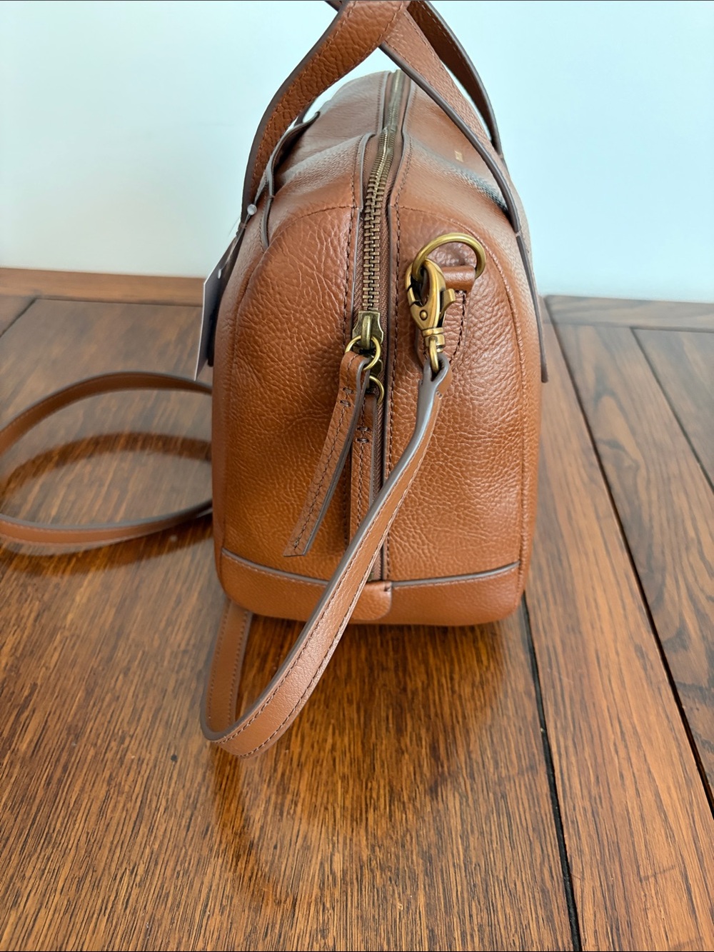 Fossil Sydney Leather Top-Handle Satchel medium brown Crossbody Two way Bag NWT - Picture 4 of 11